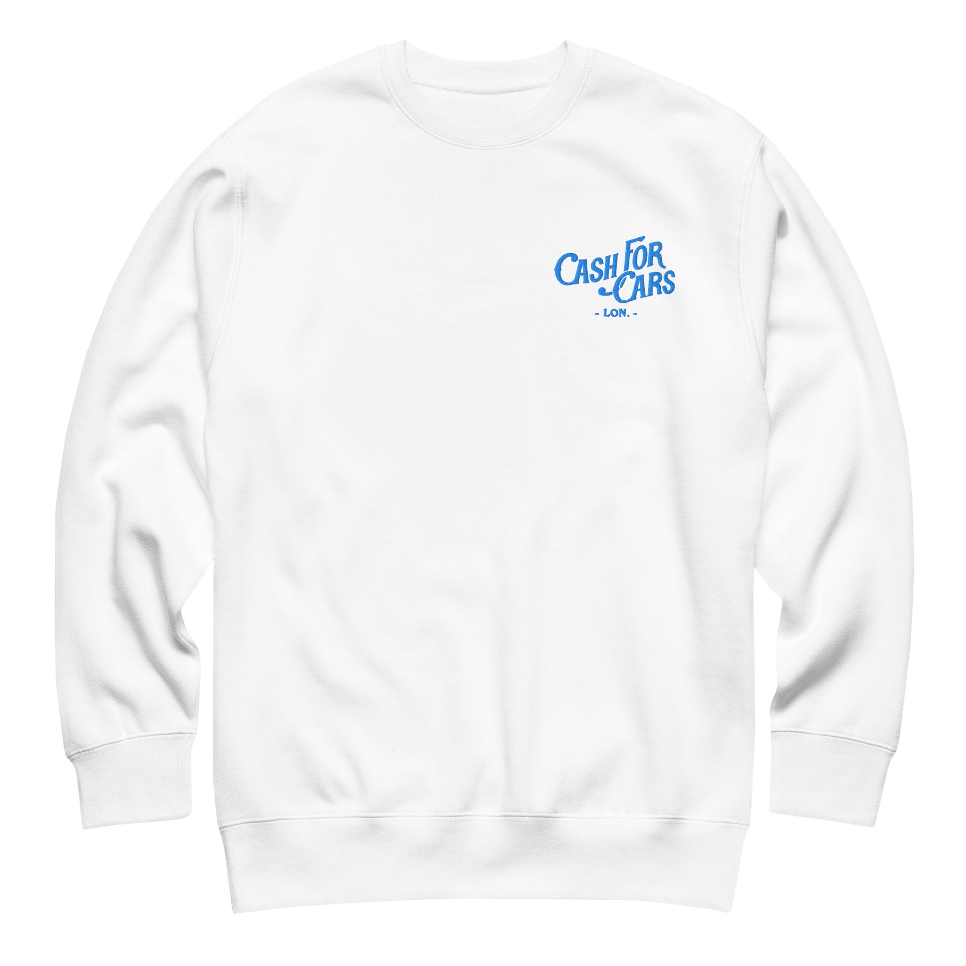 Cash for Cars - Embroidered unisex eco sweatshirt - Blue lettering