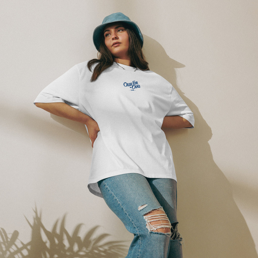 Cash for Cars - Oversized heavyweight embroidered t-shirt - Royal blue lettering