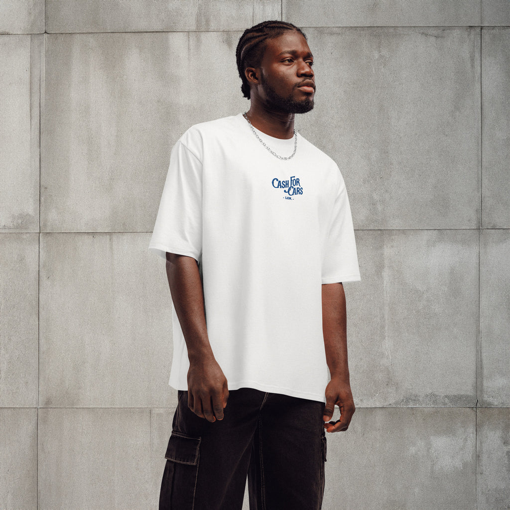 Cash for Cars - Oversized heavyweight embroidered t-shirt - Royal blue lettering