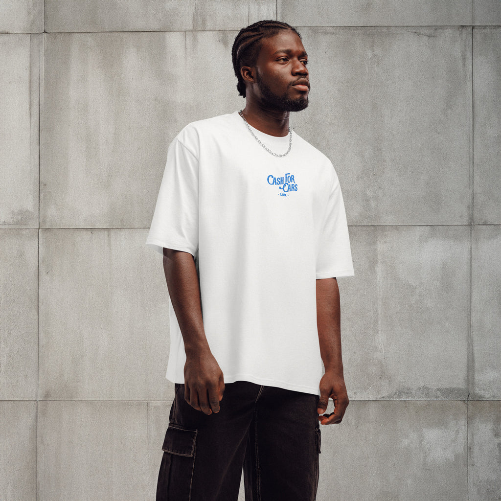 Cash for Cars - Oversized heavyweight embroidered t-shirt - Blue lettering