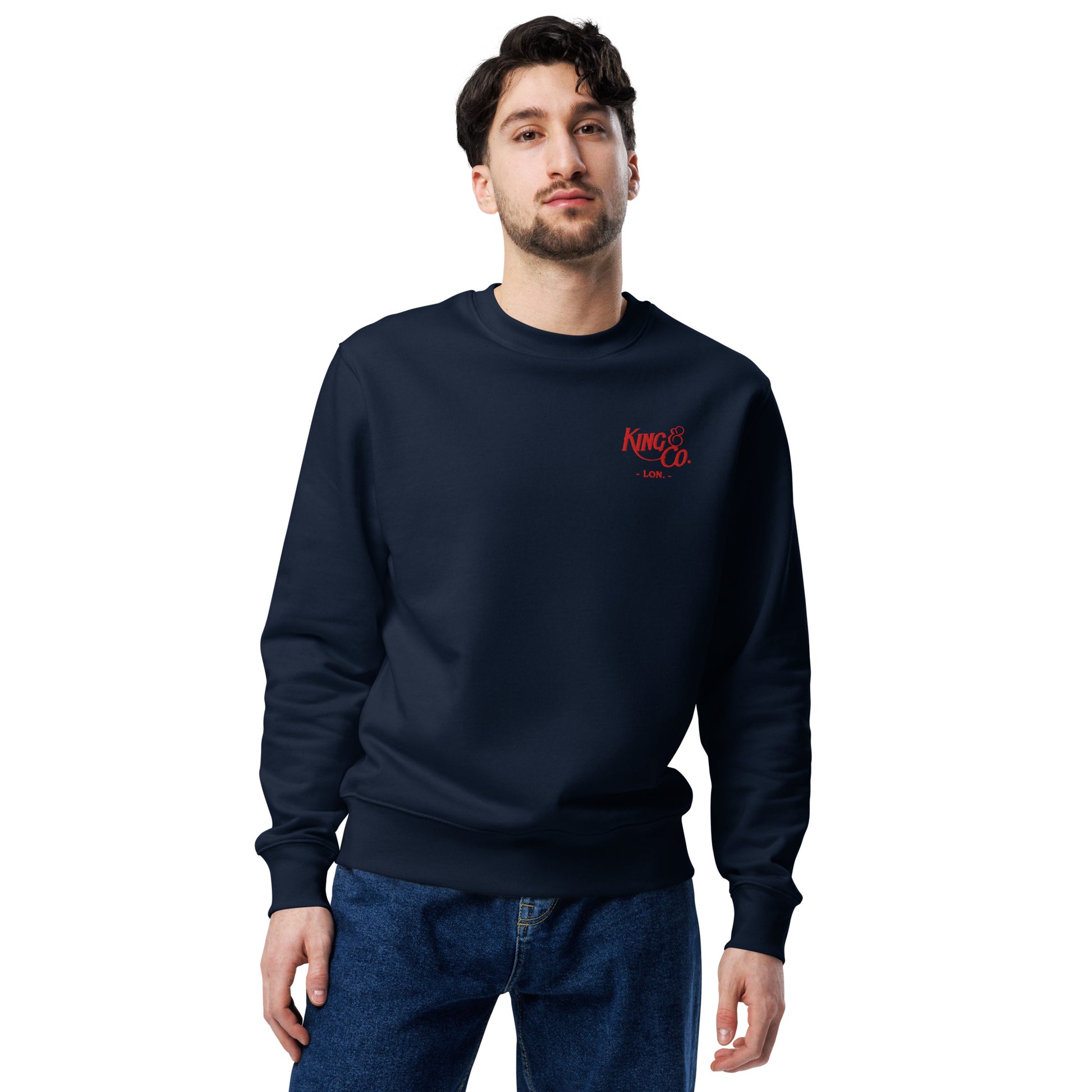 King & Co. - Embroidered unisex eco sweatshirt - Red lettering