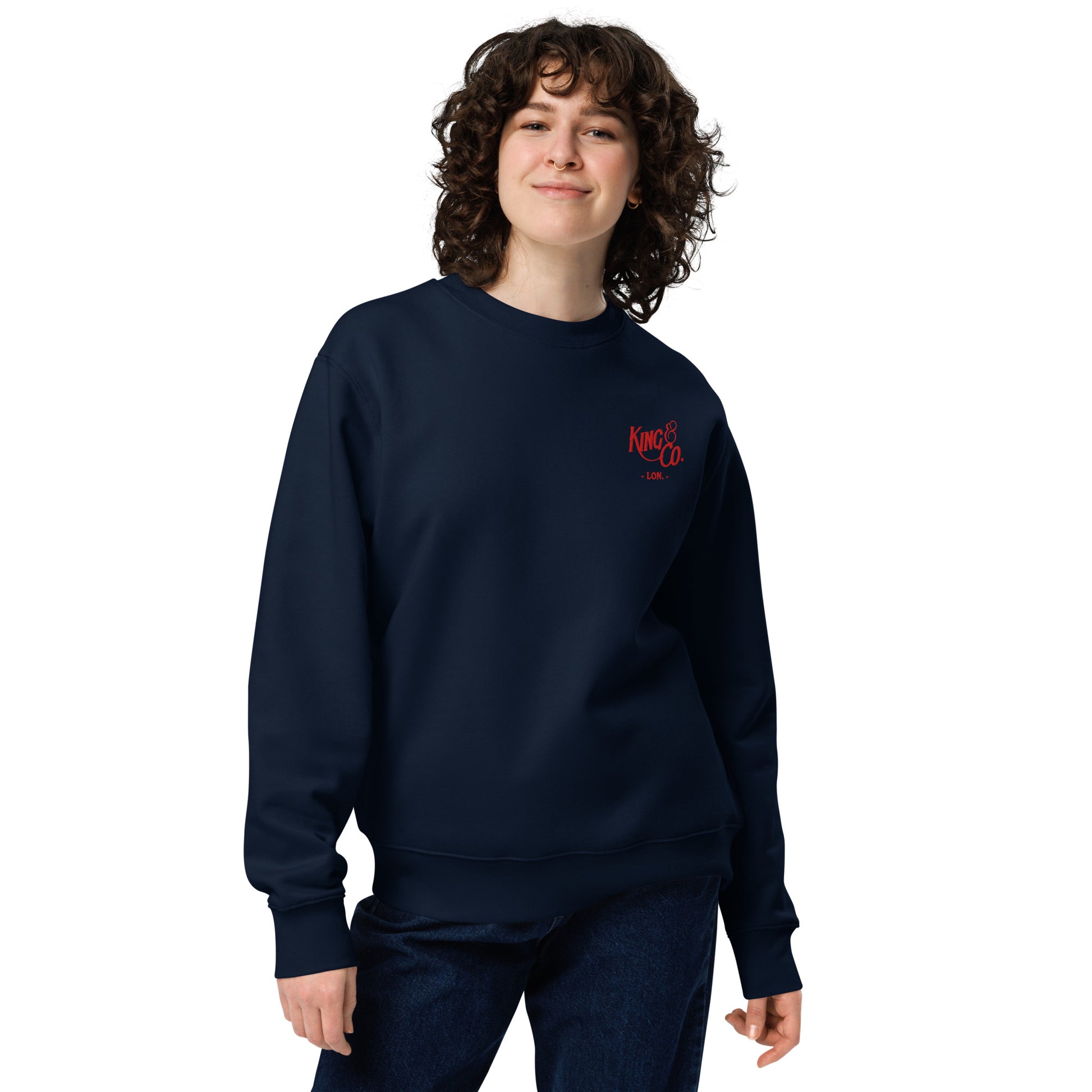 King & Co. - Embroidered unisex eco sweatshirt - Red lettering
