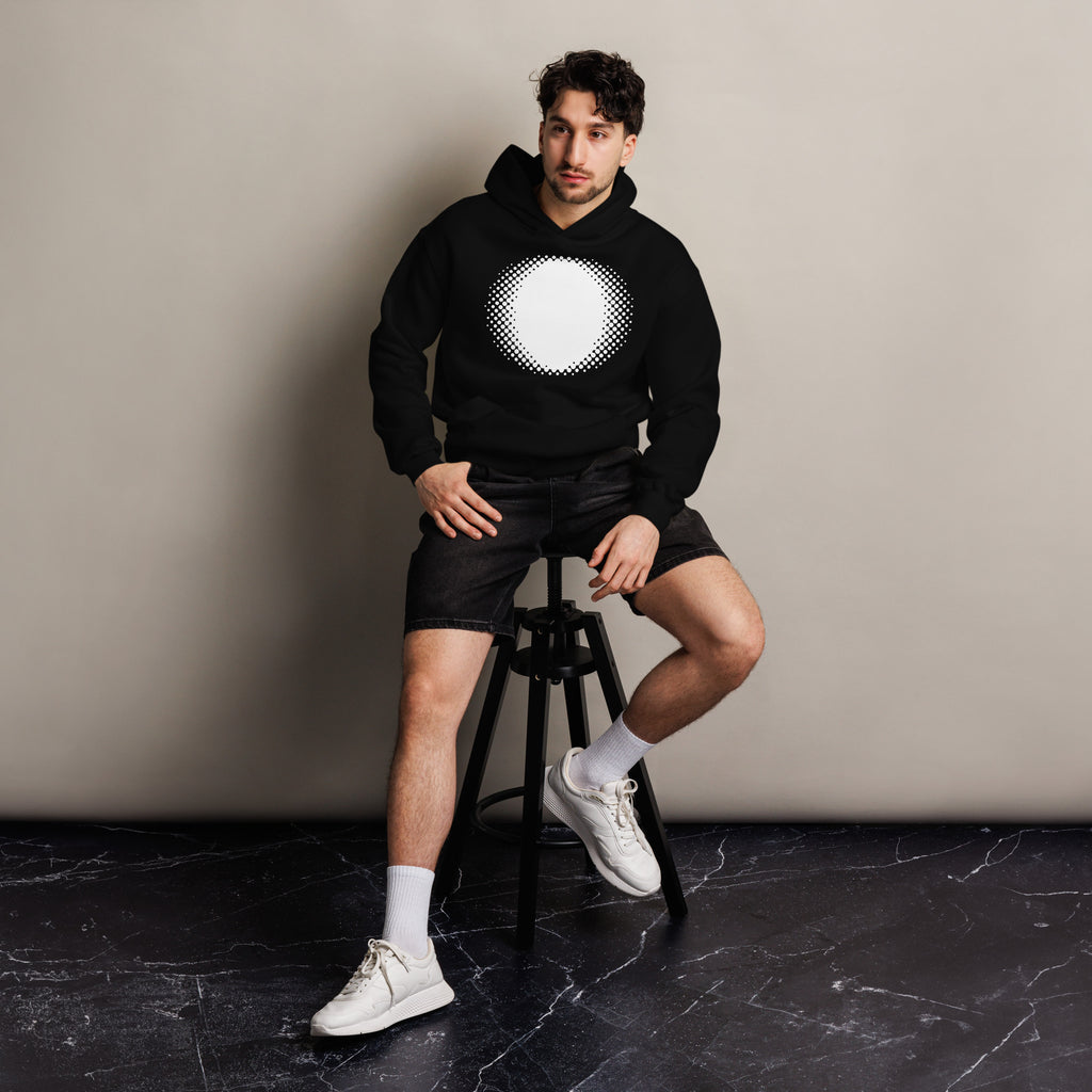 Halftone - Unisex oversized printed hoodie - White on black