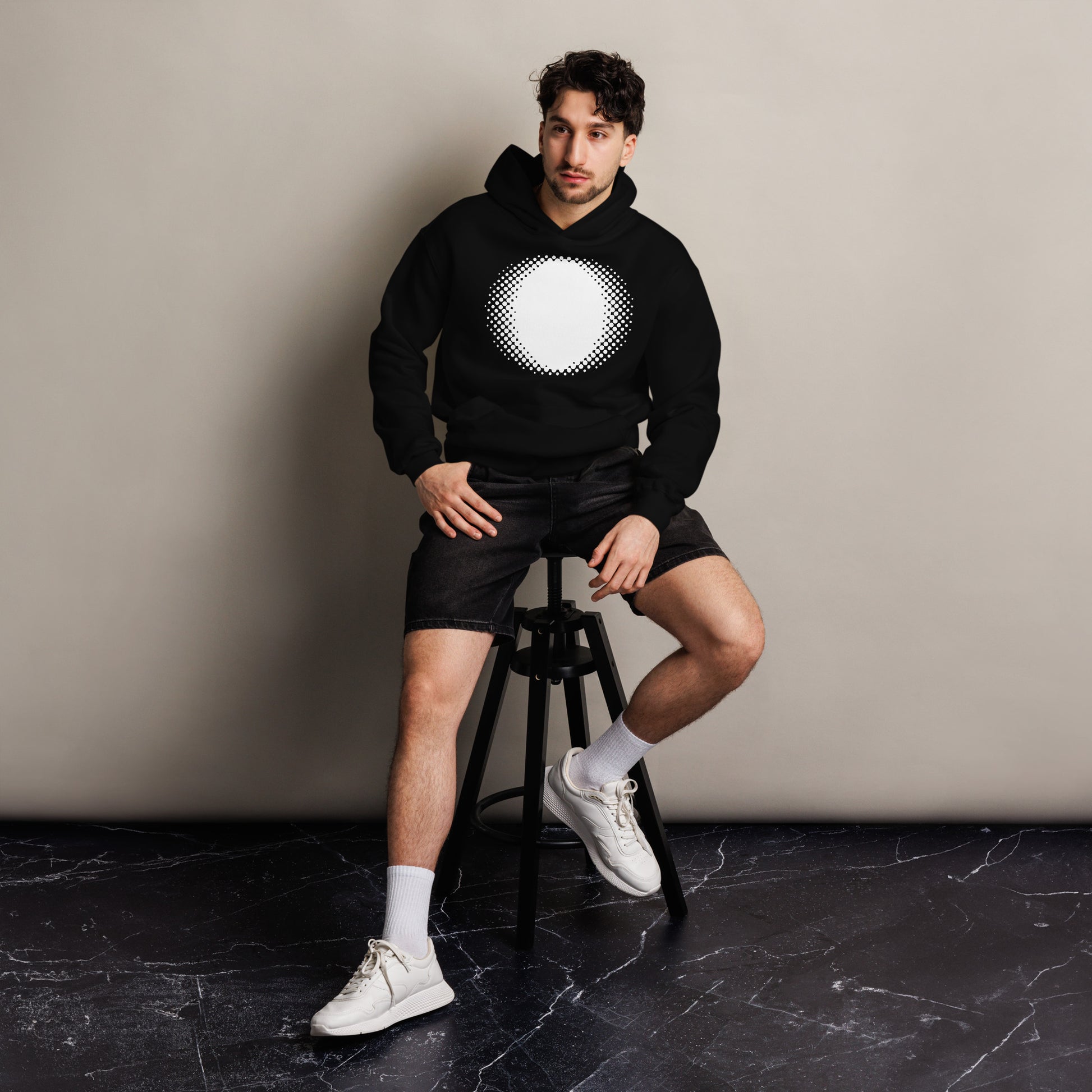 Halftone - Unisex oversized printed hoodie - White on black