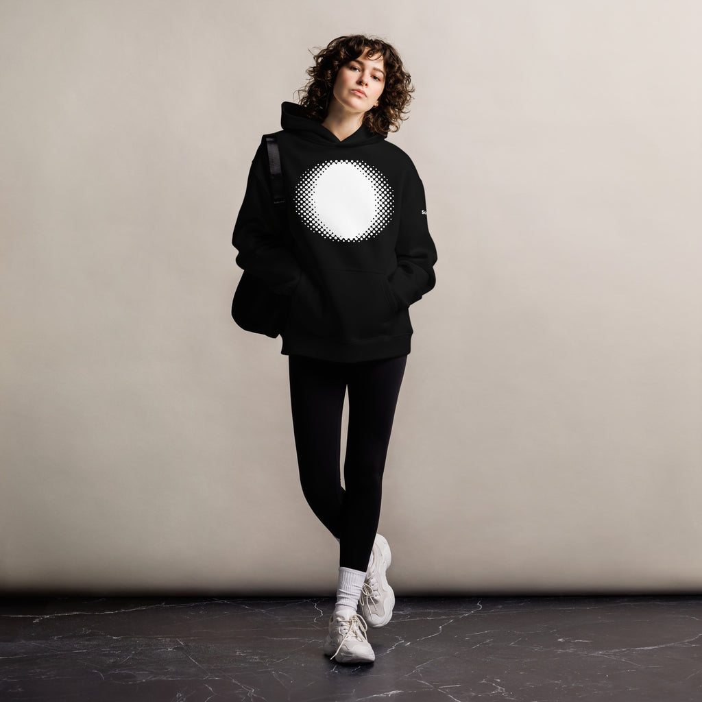 Halftone - Unisex oversized printed hoodie - White on black