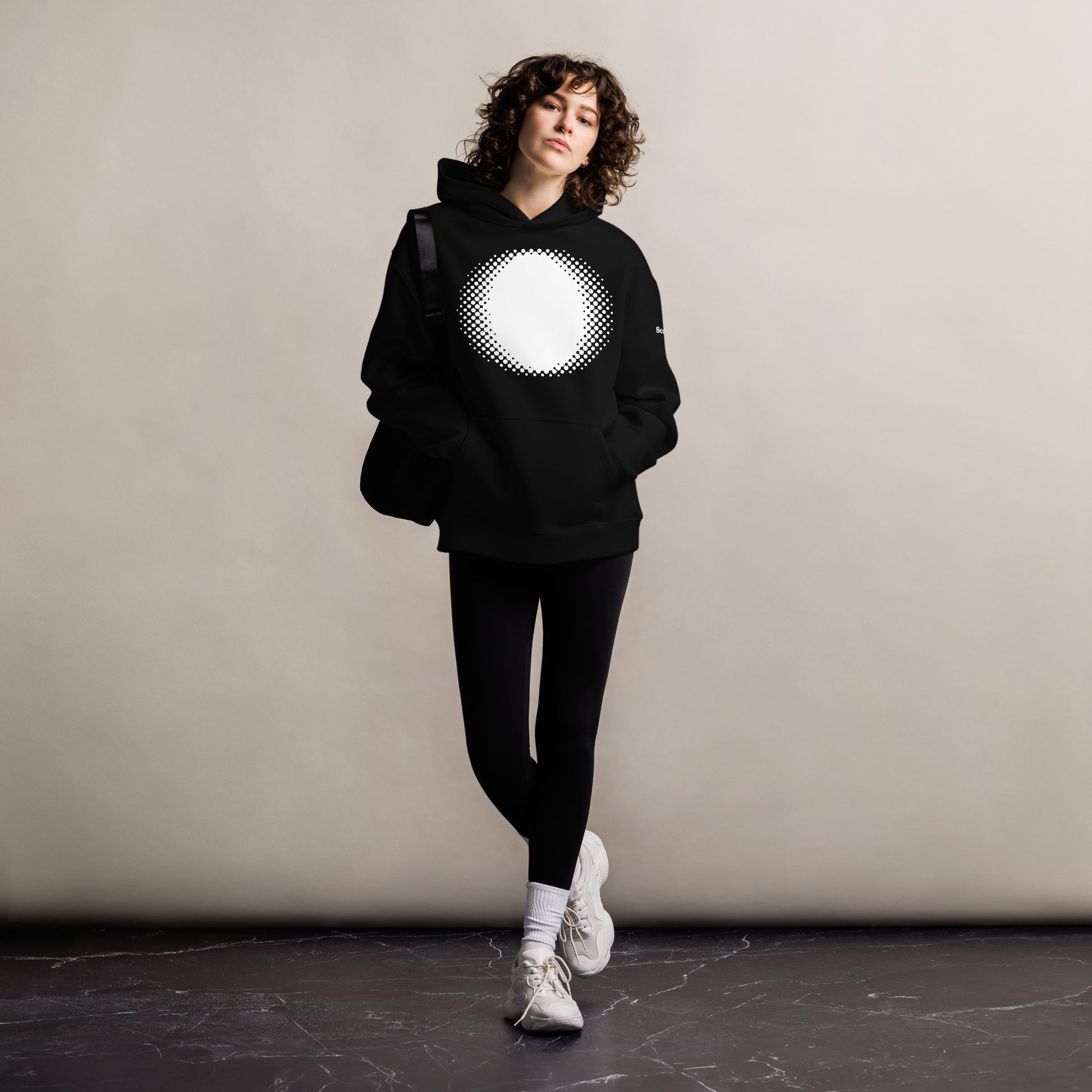 Halftone - Unisex oversized printed hoodie - White on black