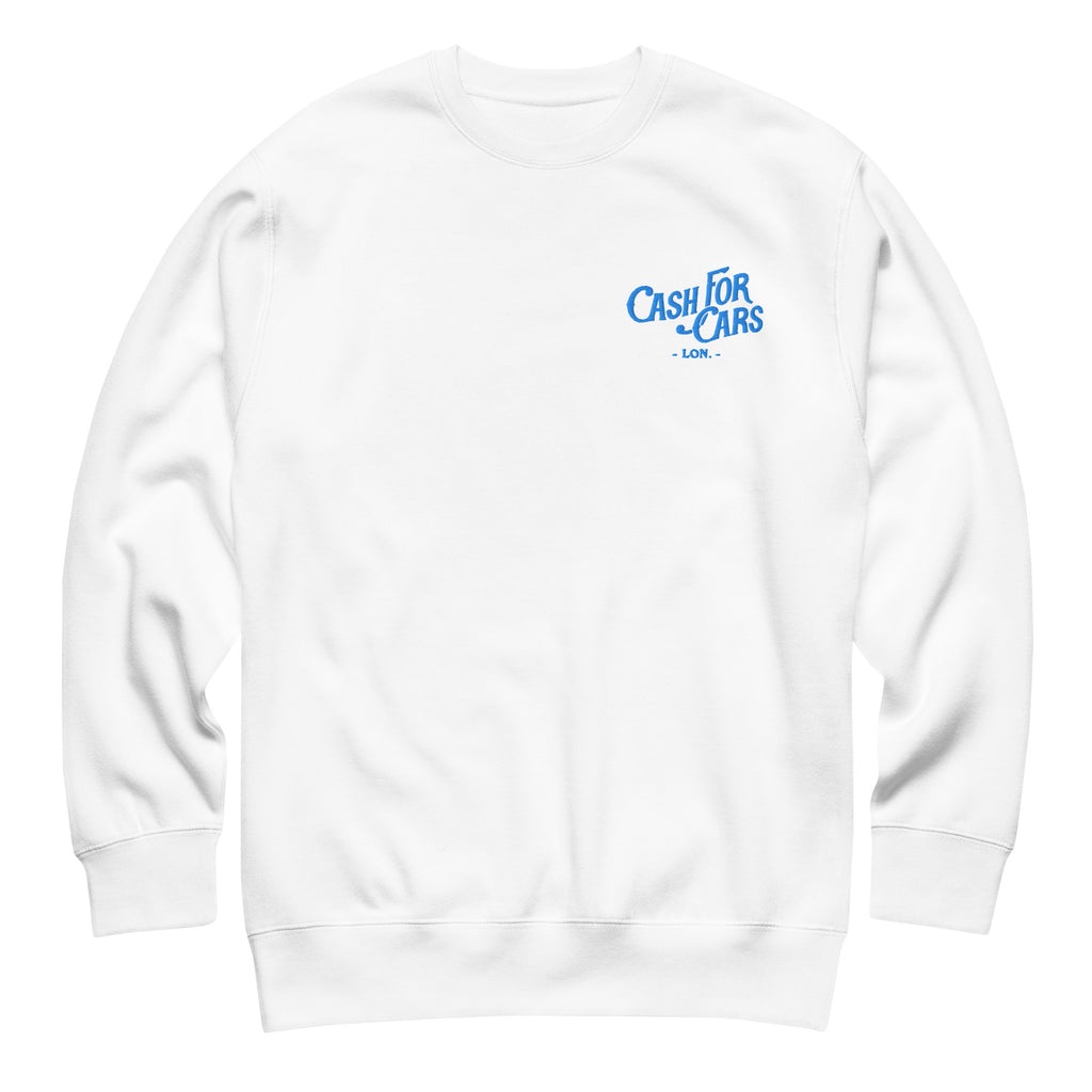 Cash for Cars - Embroidered unisex eco sweatshirt - Blue lettering