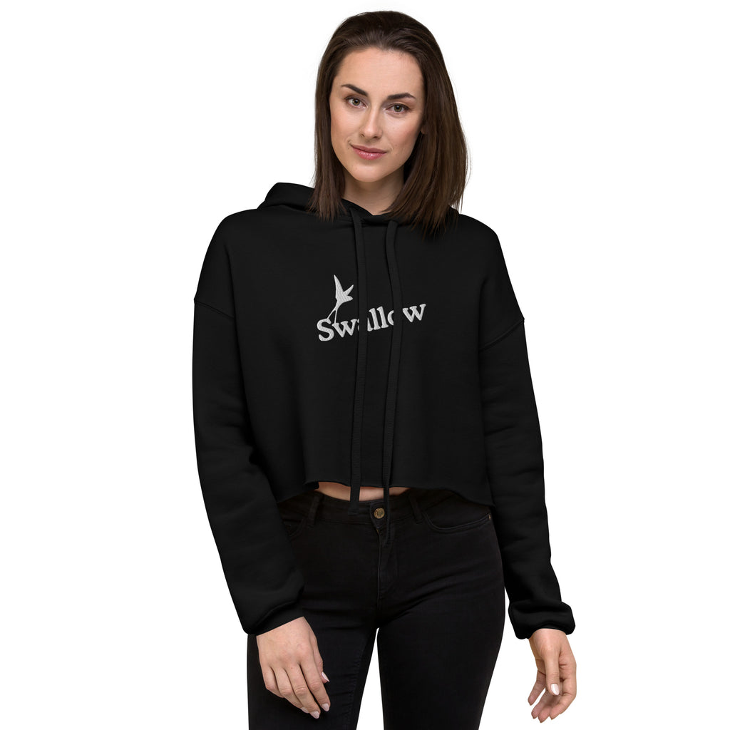 Swallow - Embroidered Crop Hoodie - White Swallow
