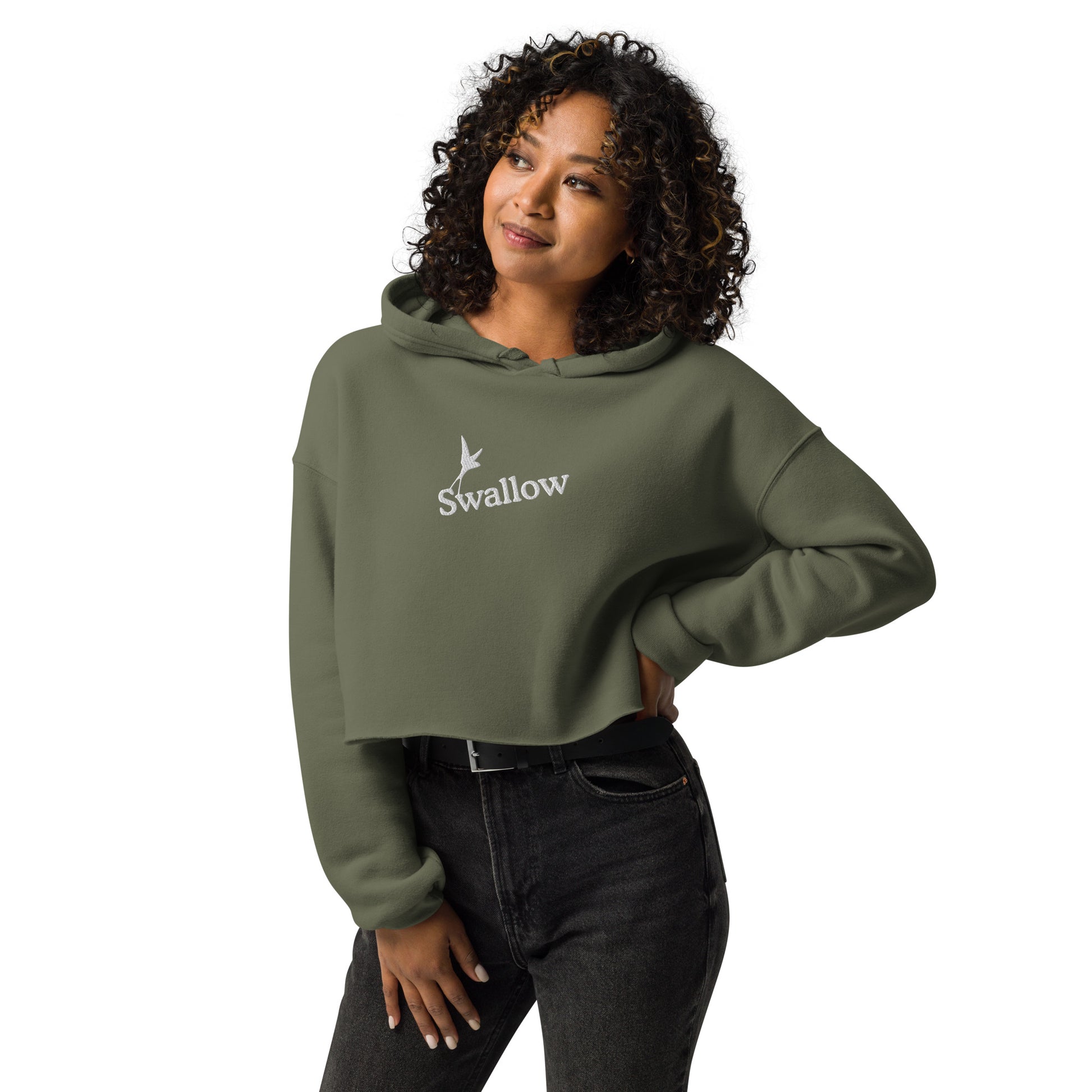 Swallow - Embroidered Crop Hoodie - White Swallow