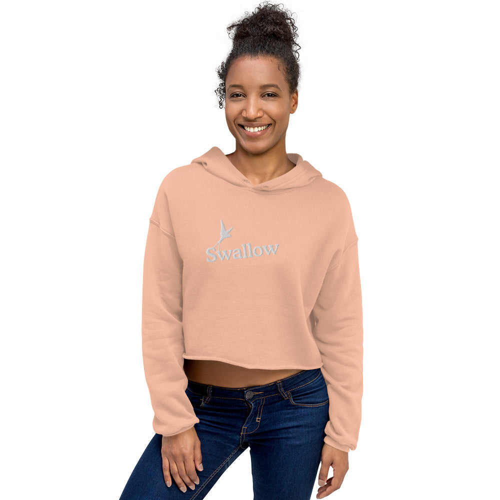Swallow - Embroidered Crop Hoodie - White Swallow